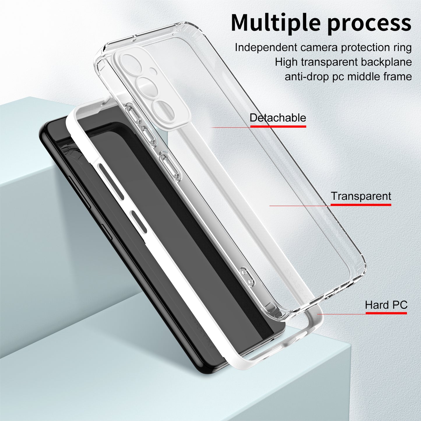 For Samsung Galaxy M34 5G / F34 5G Case Clear TPU Back PC Frame Phone Cover - White