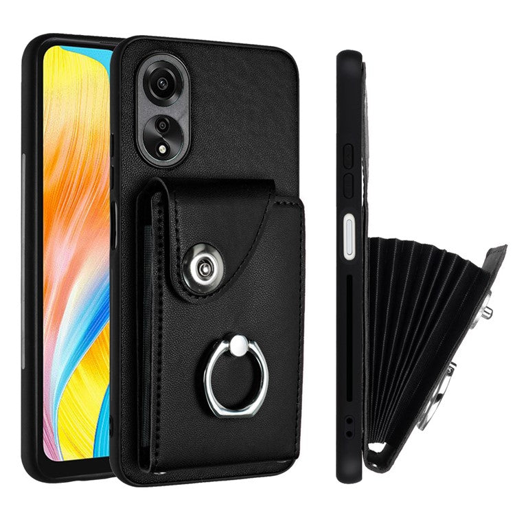 YB Leather Coating Series-7 for Oppo A38 4G / A18 4G Kickstand Case Card Holder Phone Back Cover - Black