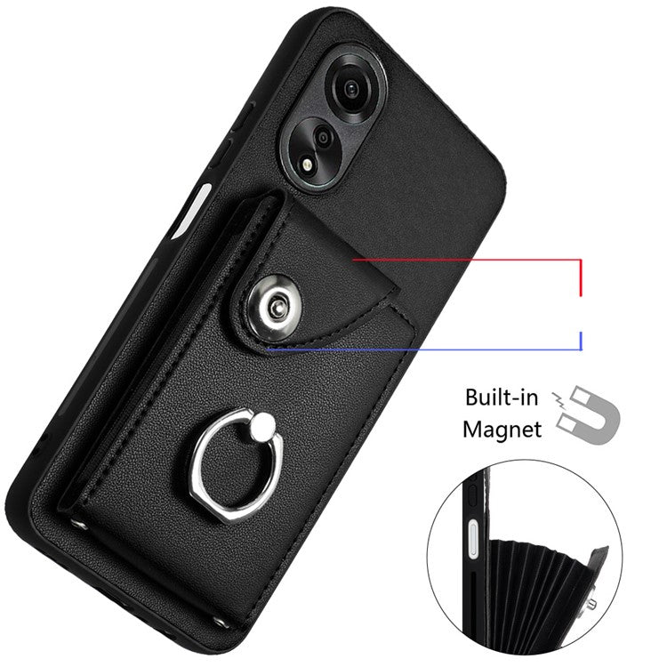 YB Leather Coating Series-7 for Oppo A38 4G / A18 4G Kickstand Case Card Holder Phone Back Cover - Black