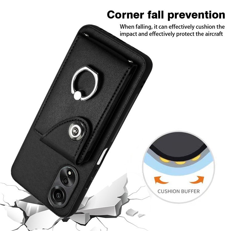 YB Leather Coating Series-7 for Oppo A38 4G / A18 4G Kickstand Case Card Holder Phone Back Cover - Black