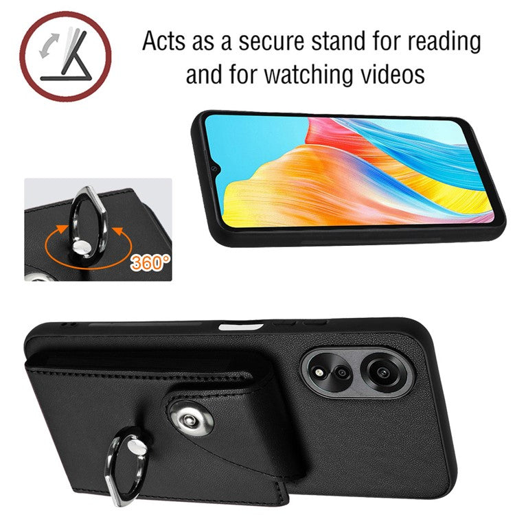 YB Leather Coating Series-7 for Oppo A38 4G / A18 4G Kickstand Case Card Holder Phone Back Cover - Black