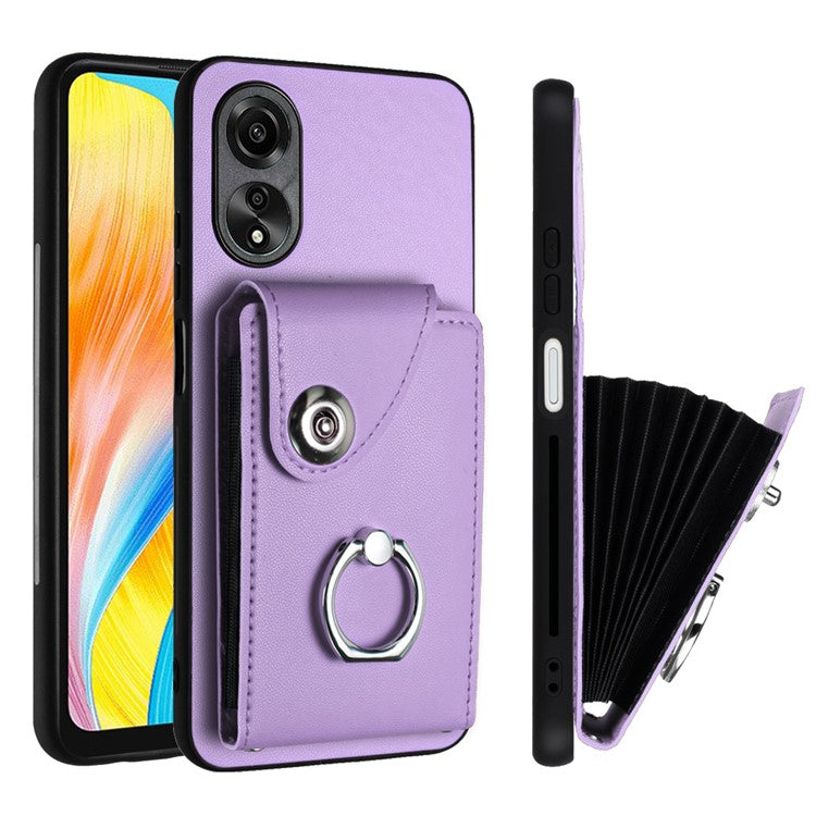 YB Leather Coating Series-7 for Oppo A38 4G / A18 4G Kickstand Case Card Holder Phone Back Cover - Purple