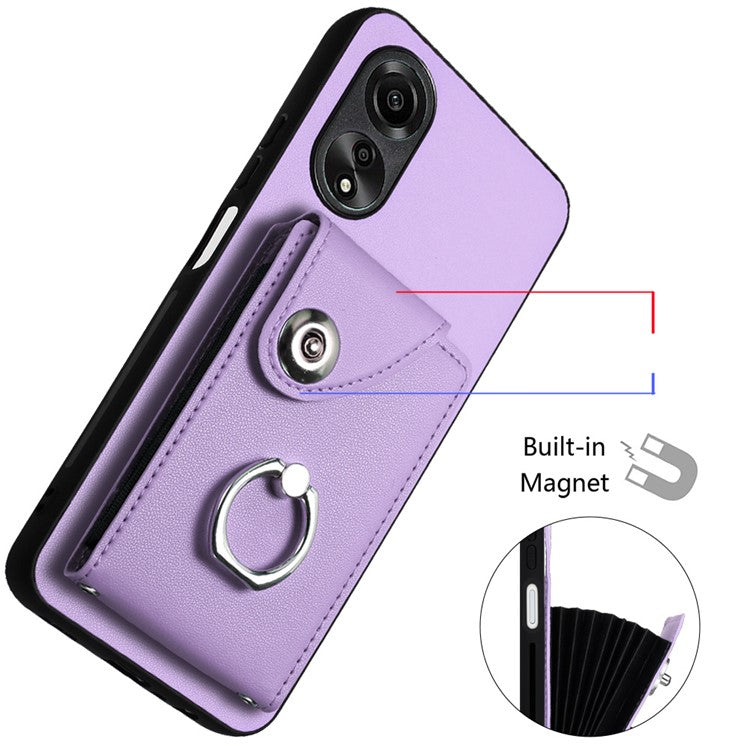 YB Leather Coating Series-7 for Oppo A38 4G / A18 4G Kickstand Case Card Holder Phone Back Cover - Purple