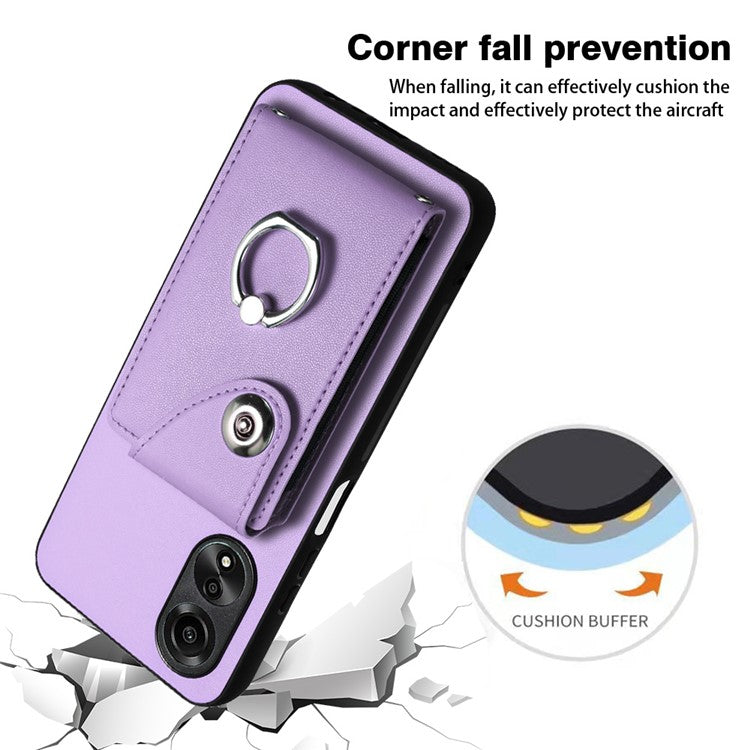 YB Leather Coating Series-7 for Oppo A38 4G / A18 4G Kickstand Case Card Holder Phone Back Cover - Purple