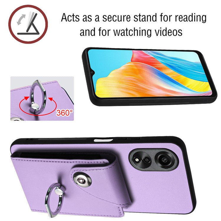 YB Leather Coating Series-7 for Oppo A38 4G / A18 4G Kickstand Case Card Holder Phone Back Cover - Purple
