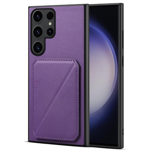 For Samsung Galaxy S24 Ultra Cell Phone Case Leather+PC+TPU Card Holder Anti-drop Cover - Purple
