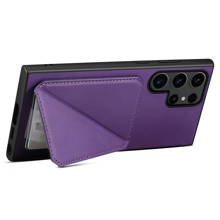 For Samsung Galaxy S24 Ultra Cell Phone Case Leather+PC+TPU Card Holder Anti-drop Cover - Purple