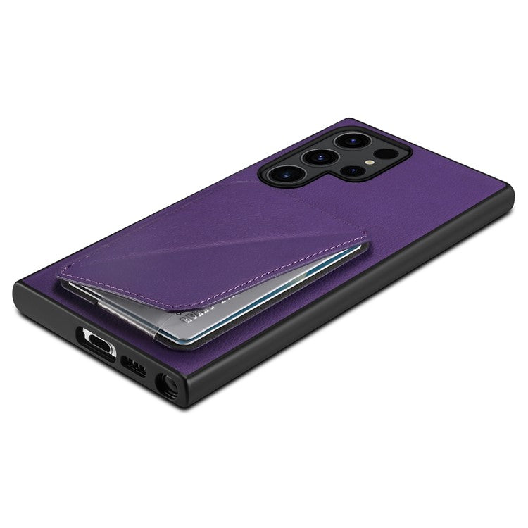 For Samsung Galaxy S24 Ultra Cell Phone Case Leather+PC+TPU Card Holder Anti-drop Cover - Purple