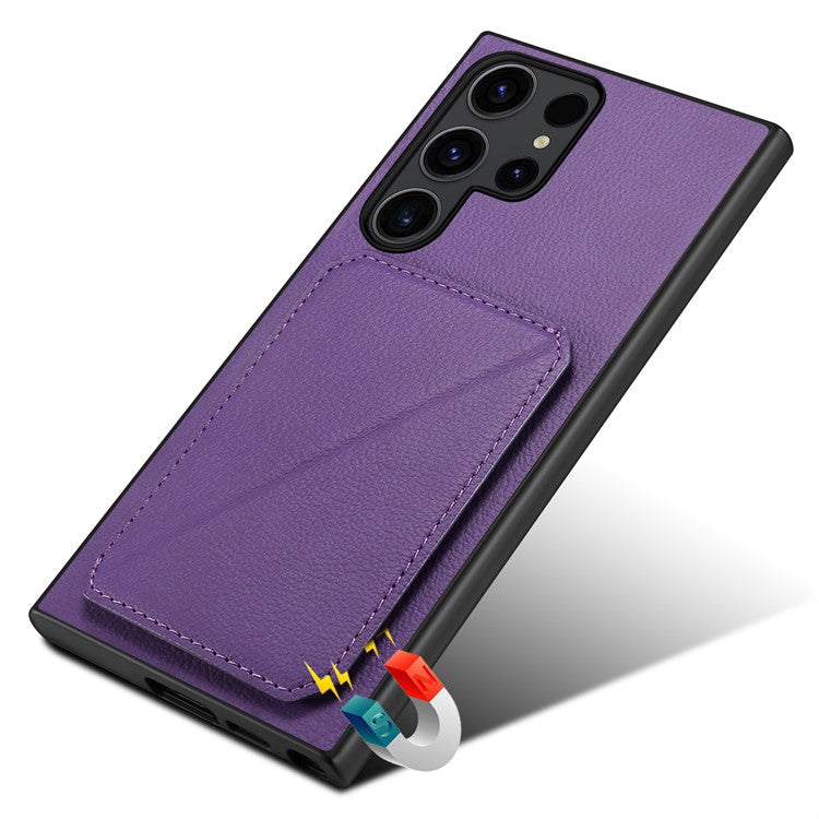 For Samsung Galaxy S24 Ultra Cell Phone Case Leather+PC+TPU Card Holder Anti-drop Cover - Purple