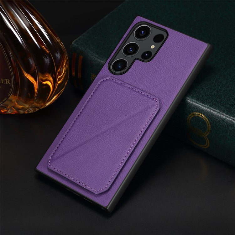 For Samsung Galaxy S24 Ultra Cell Phone Case Leather+PC+TPU Card Holder Anti-drop Cover - Purple
