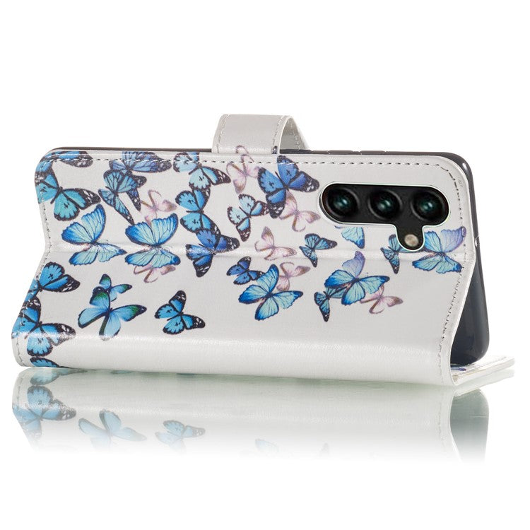 For Samsung Galaxy A35 5G Leather Case Wallet Pattern Printed Folio Phone Cover - Blue Butterfly