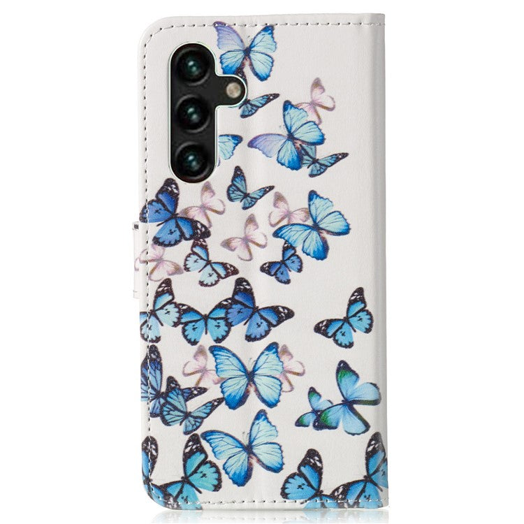 For Samsung Galaxy A35 5G Leather Case Wallet Pattern Printed Folio Phone Cover - Blue Butterfly