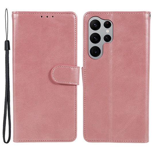 For Samsung Galaxy S24 Ultra Case Cell Phone Cover Wallet Magnetic Clasp PU Leather Shell - Rose Gold