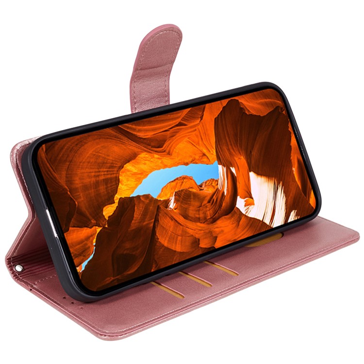 For Samsung Galaxy S24 Ultra Case Cell Phone Cover Wallet Magnetic Clasp PU Leather Shell - Rose Gold
