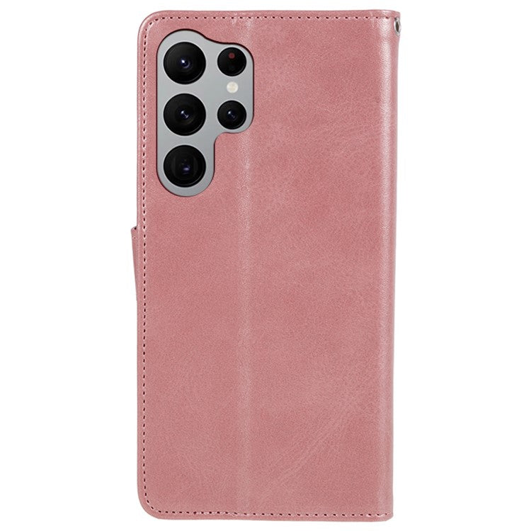 For Samsung Galaxy S24 Ultra Case Cell Phone Cover Wallet Magnetic Clasp PU Leather Shell - Rose Gold