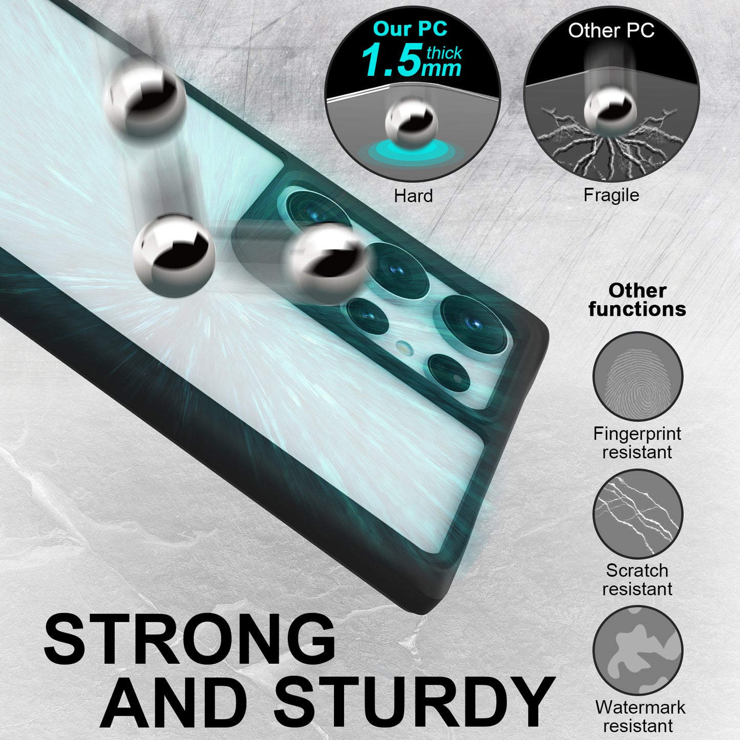 Combat X Mode Series for Samsung Galaxy S24 Ultra Cell Phone Case Shockproof TPU+PC Cover - Black