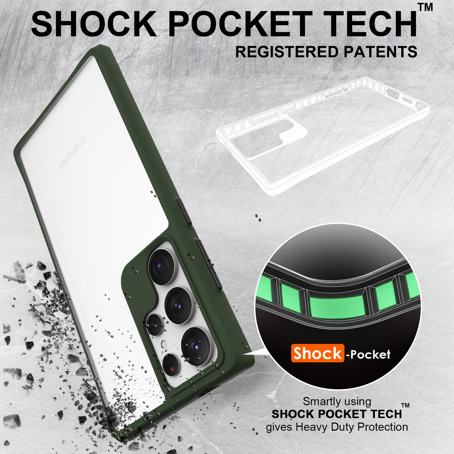Combat X Mode Series for Samsung Galaxy S24 Ultra Cell Phone Case Shockproof TPU+PC Cover - Green