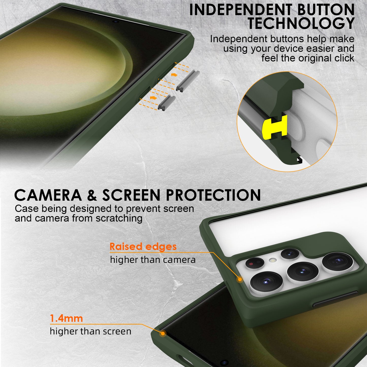 Combat X Mode Series for Samsung Galaxy S24 Ultra Cell Phone Case Shockproof TPU+PC Cover - Green