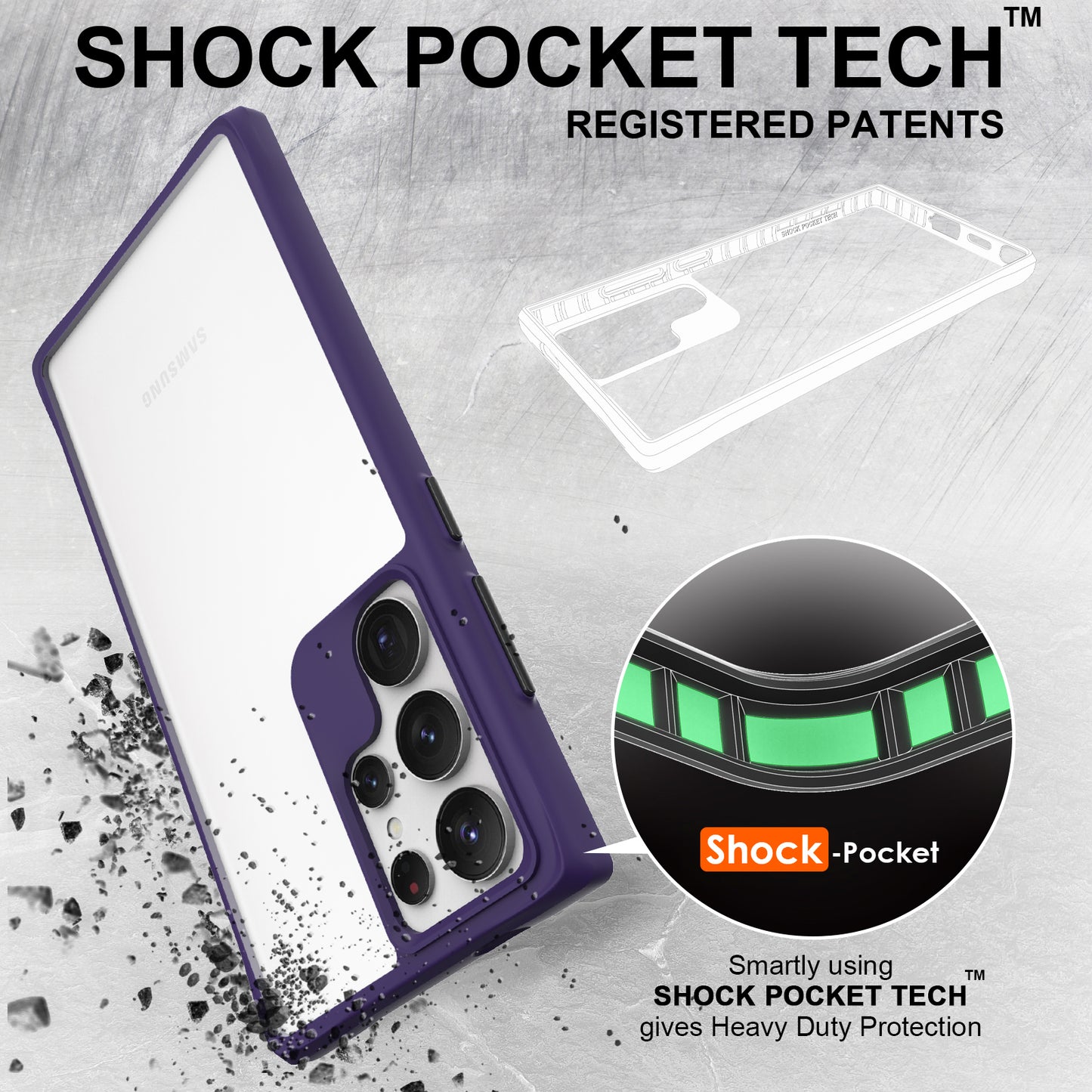 Combat X Mode Series for Samsung Galaxy S24 Ultra Cell Phone Case Shockproof TPU+PC Cover - Purple