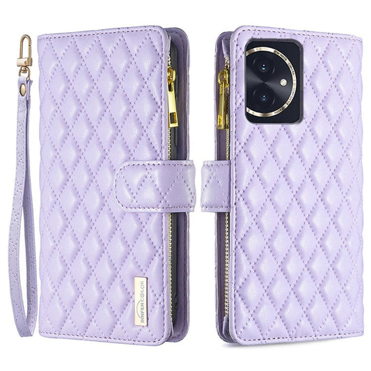 BINFEN COLOR BF Style-15 For Honor 100 5G Cover Leather Wallet Zipper Pocket Cell Phone Case - Purple