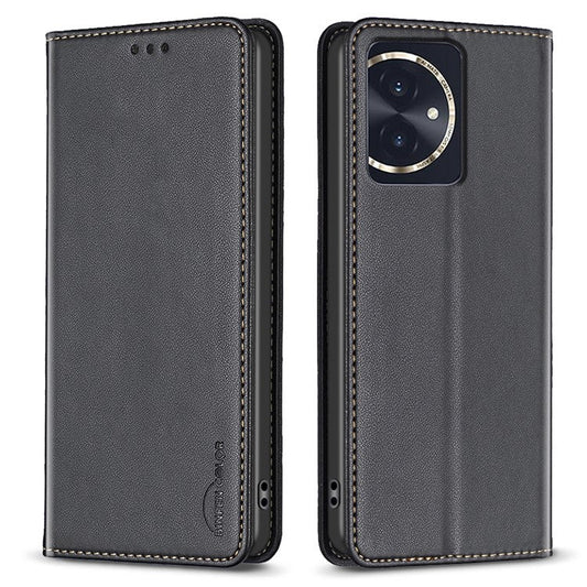BINFEN COLOR BF18 For Honor 100 5G Cell Phone Case Card Holder Flip Stand Leather Cover - Black
