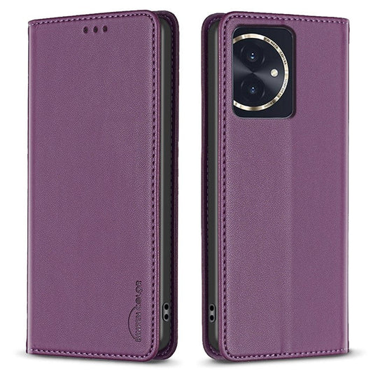 BINFEN COLOR BF18 For Honor 100 5G Cell Phone Case Card Holder Flip Stand Leather Cover - Dark Purple