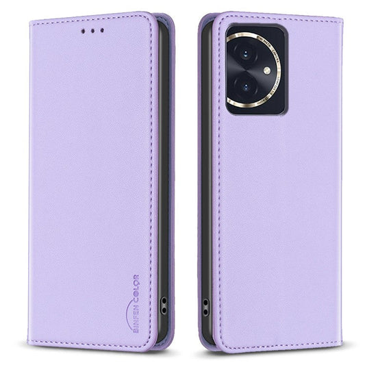 BINFEN COLOR BF18 For Honor 100 5G Cell Phone Case Card Holder Flip Stand Leather Cover - Purple