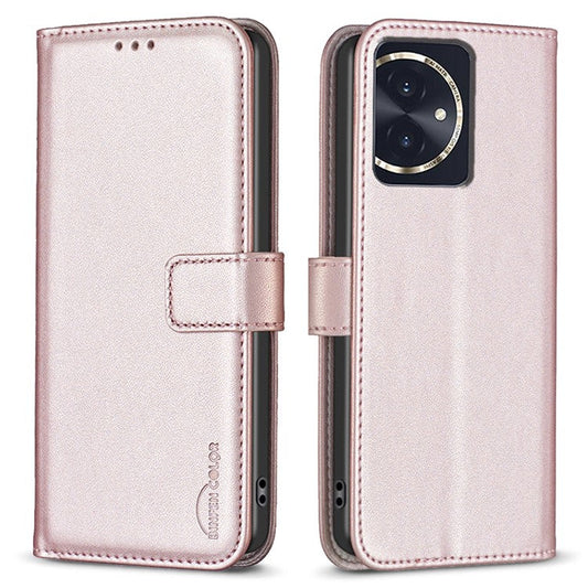 BINFEN COLOR BF17 For Honor 100 5G Cell Phone Case PU Leather Wallet Anti-drop Cover - Rose Gold