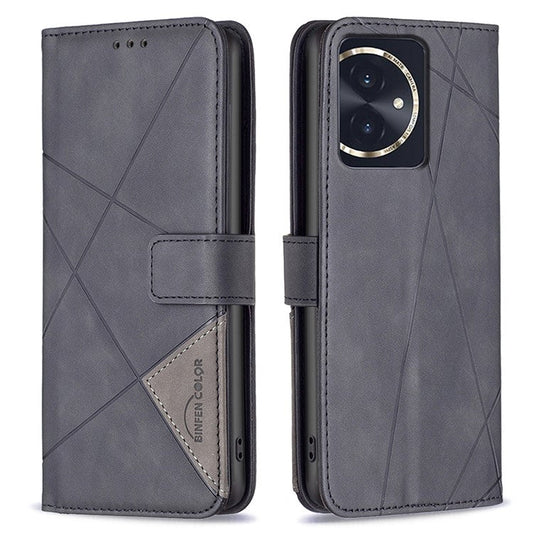 BINFEN COLOR BF05 For Honor 100 5G Cell Phone Case Imprinted Leather Wallet Protective Cover - Black