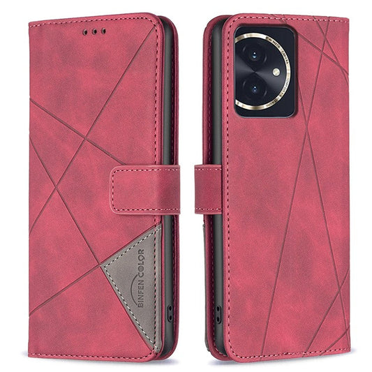 BINFEN COLOR BF05 For Honor 100 5G Cell Phone Case Imprinted Leather Wallet Protective Cover - Red