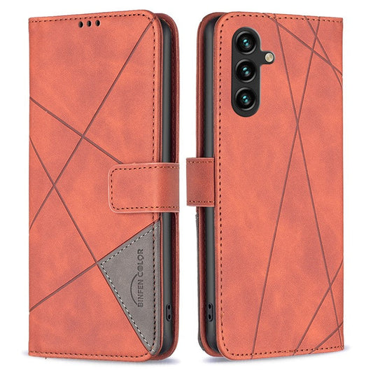 BINFEN COLOR BF05 For Samsung Galaxy A35 5G Case Wallet Imprinted Leather Phone Cover - Brown