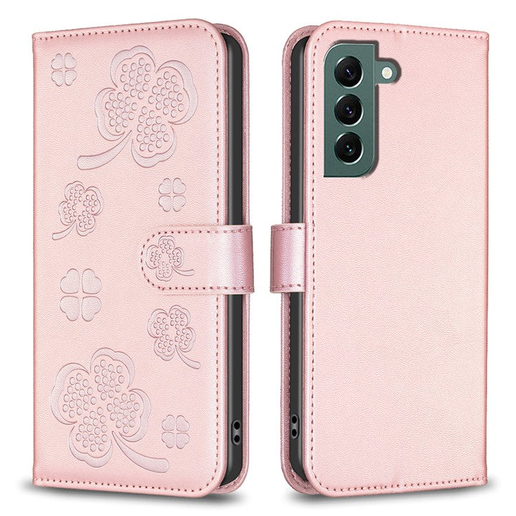 For Samsung Galaxy S23 FE Case Clover Pattern Leather Wallet Flip Phone Cover - Pink