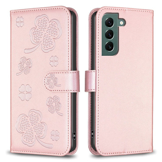 For Samsung Galaxy S23 FE Case Clover Pattern Leather Wallet Flip Phone Cover - Pink