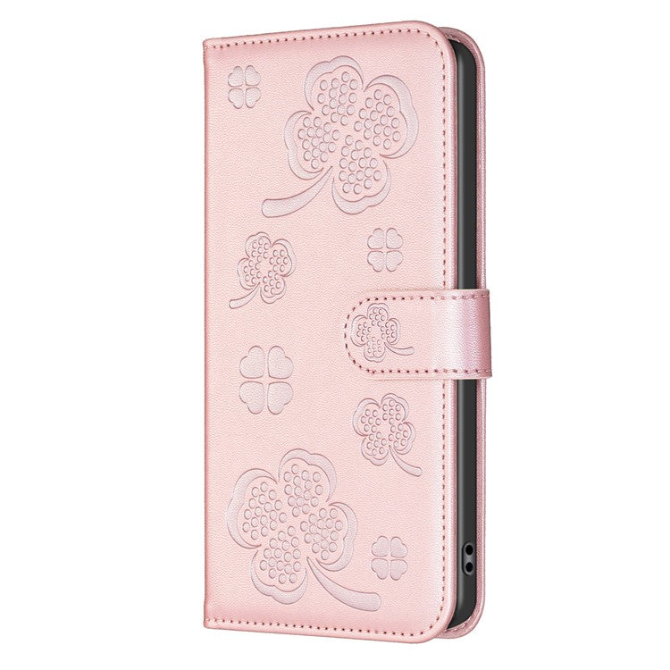 For Samsung Galaxy S23 FE Case Clover Pattern Leather Wallet Flip Phone Cover - Pink