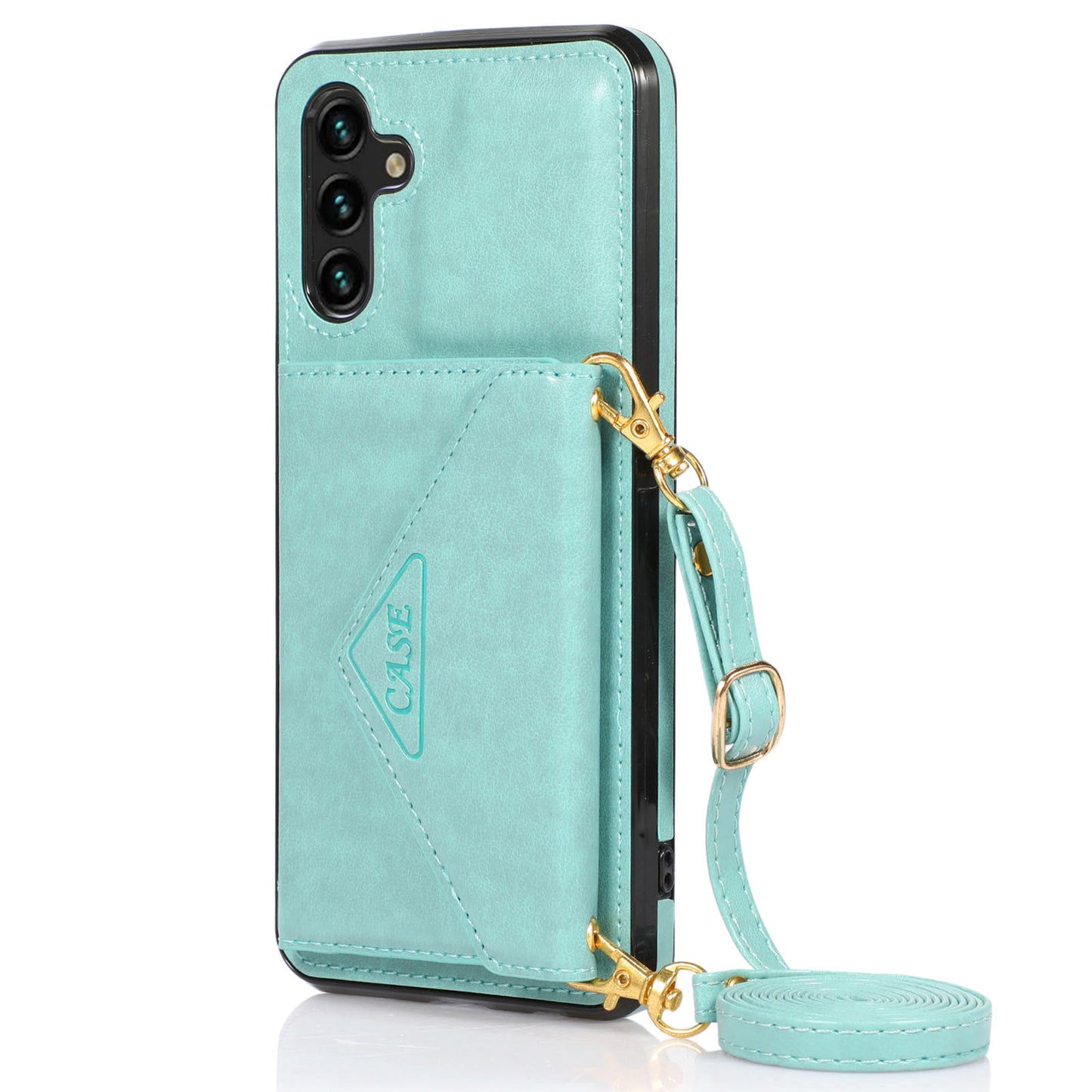 For Samsung Galaxy S24+ Case PU Leather Coated TPU Kickstand Phone Cover with Shoulder Strap - Green