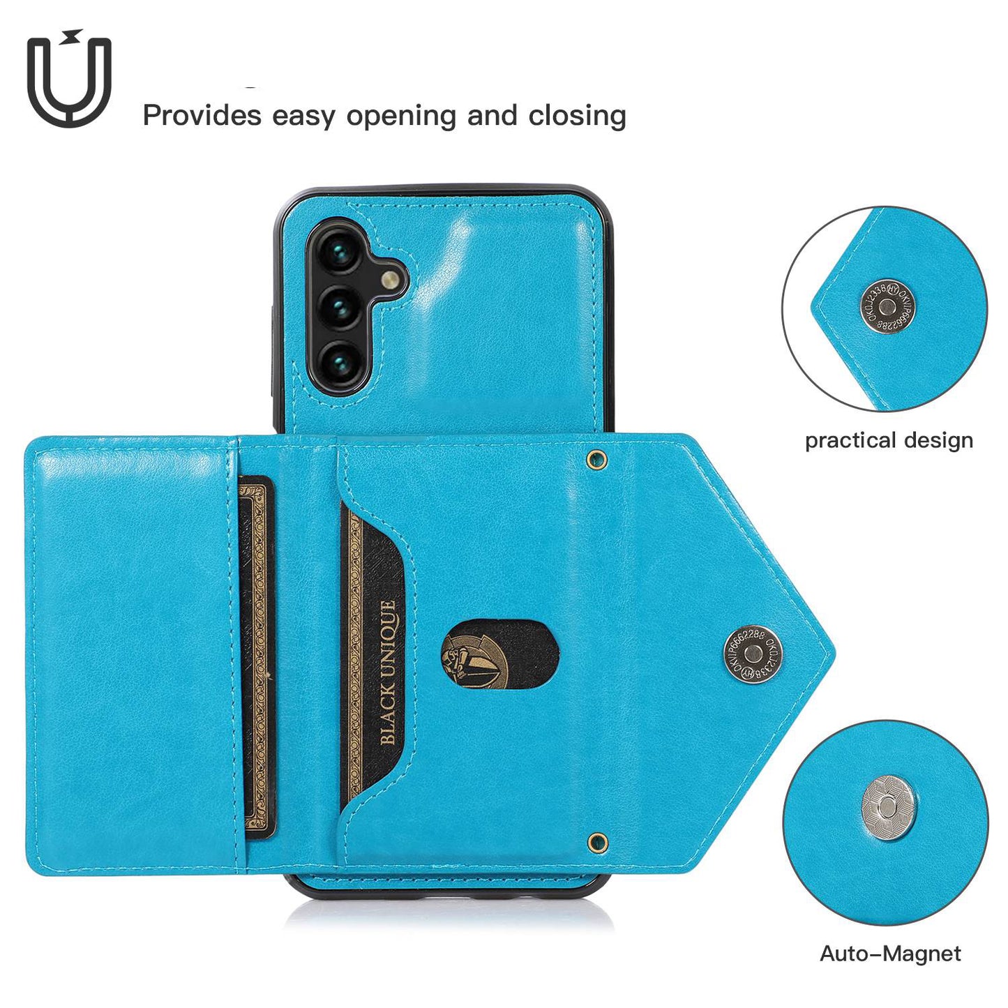 For Samsung Galaxy S24+ Case PU Leather Coated TPU Kickstand Phone Cover with Shoulder Strap - Blue