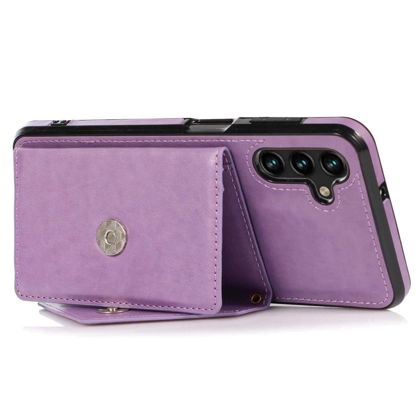 For Samsung Galaxy S24+ Case PU Leather Coated TPU Kickstand Phone Cover with Shoulder Strap - Purple