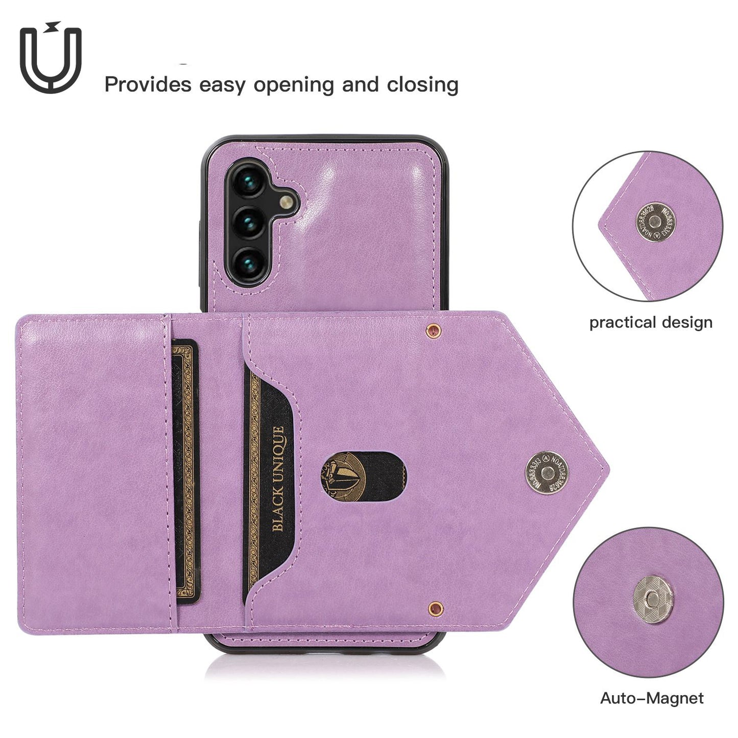 For Samsung Galaxy S24+ Case PU Leather Coated TPU Kickstand Phone Cover with Shoulder Strap - Purple