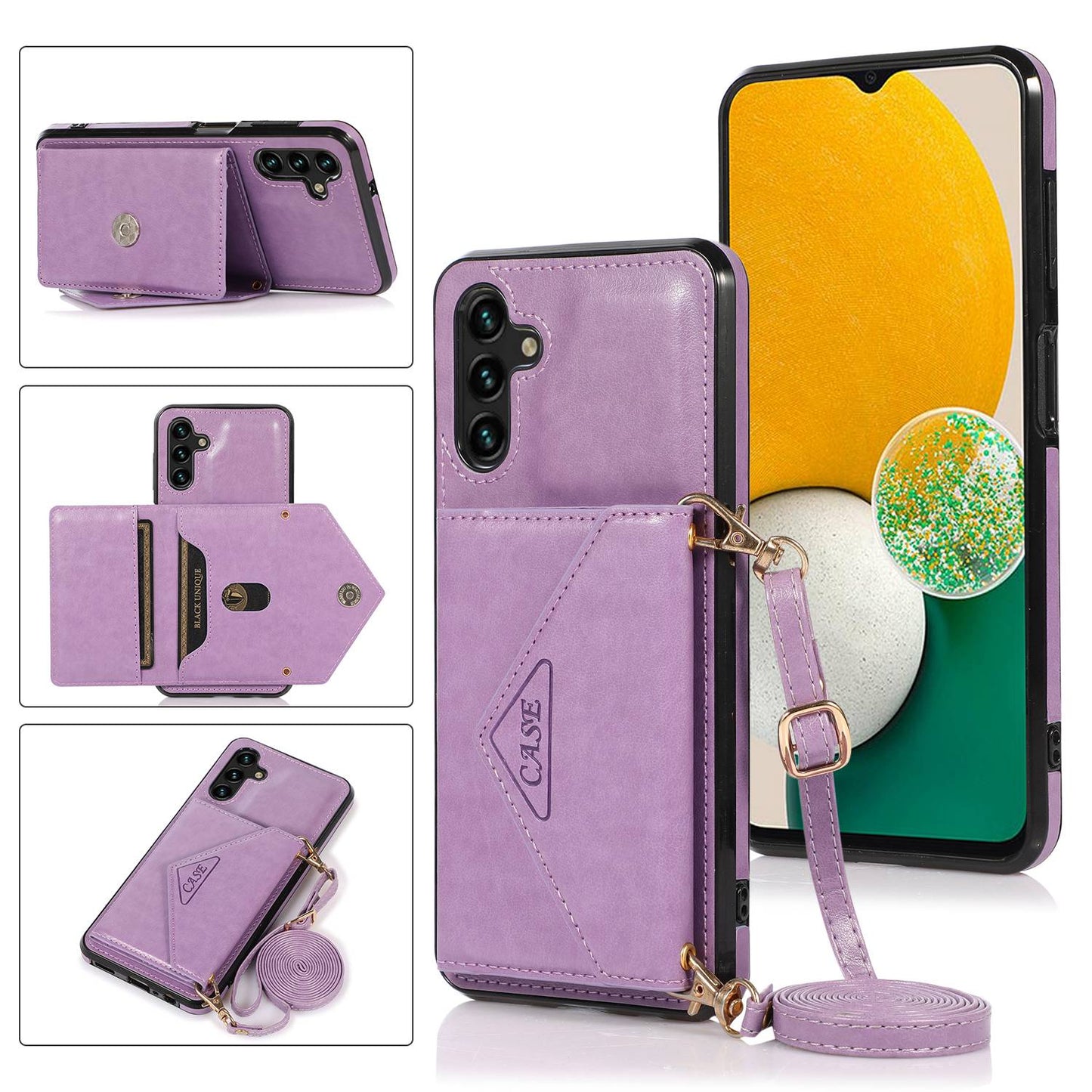 For Samsung Galaxy S24+ Case PU Leather Coated TPU Kickstand Phone Cover with Shoulder Strap - Purple
