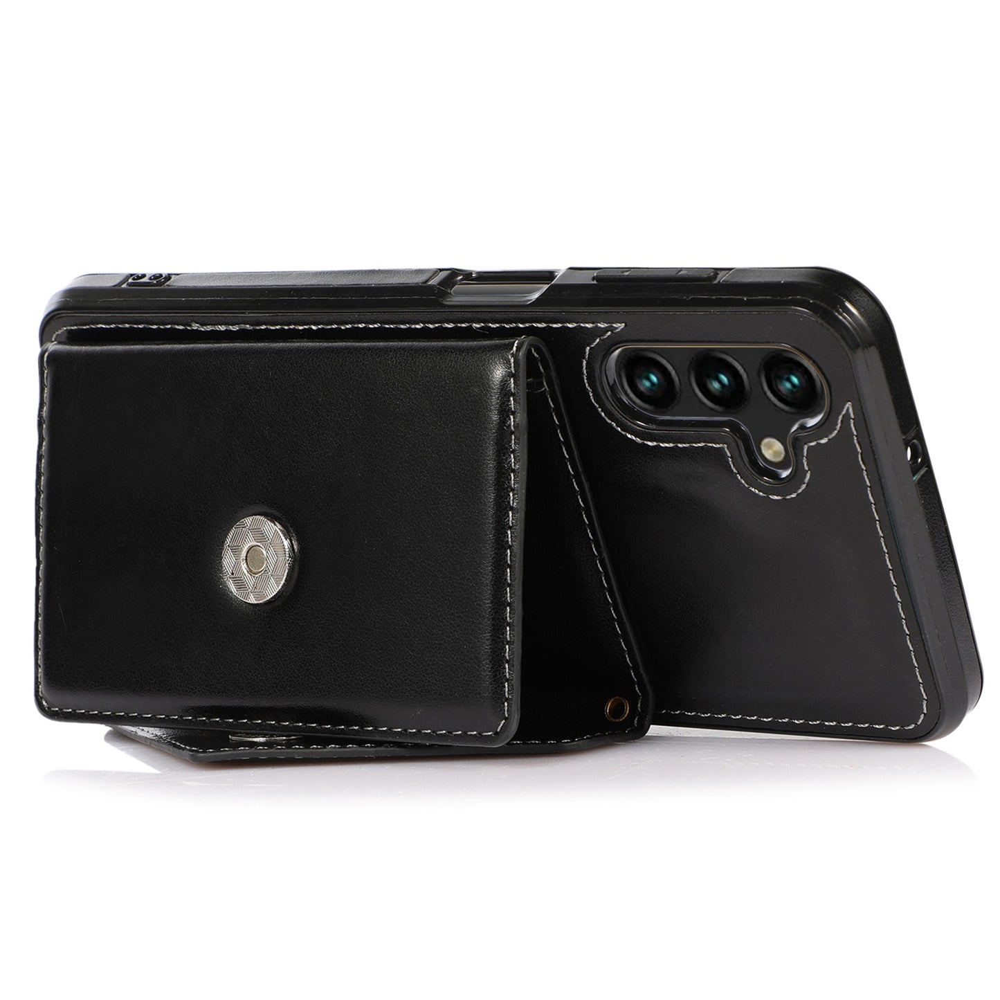 For Samsung Galaxy S24 Case PU Leather Coated TPU Phone Guard Cover with Card Slot - Black