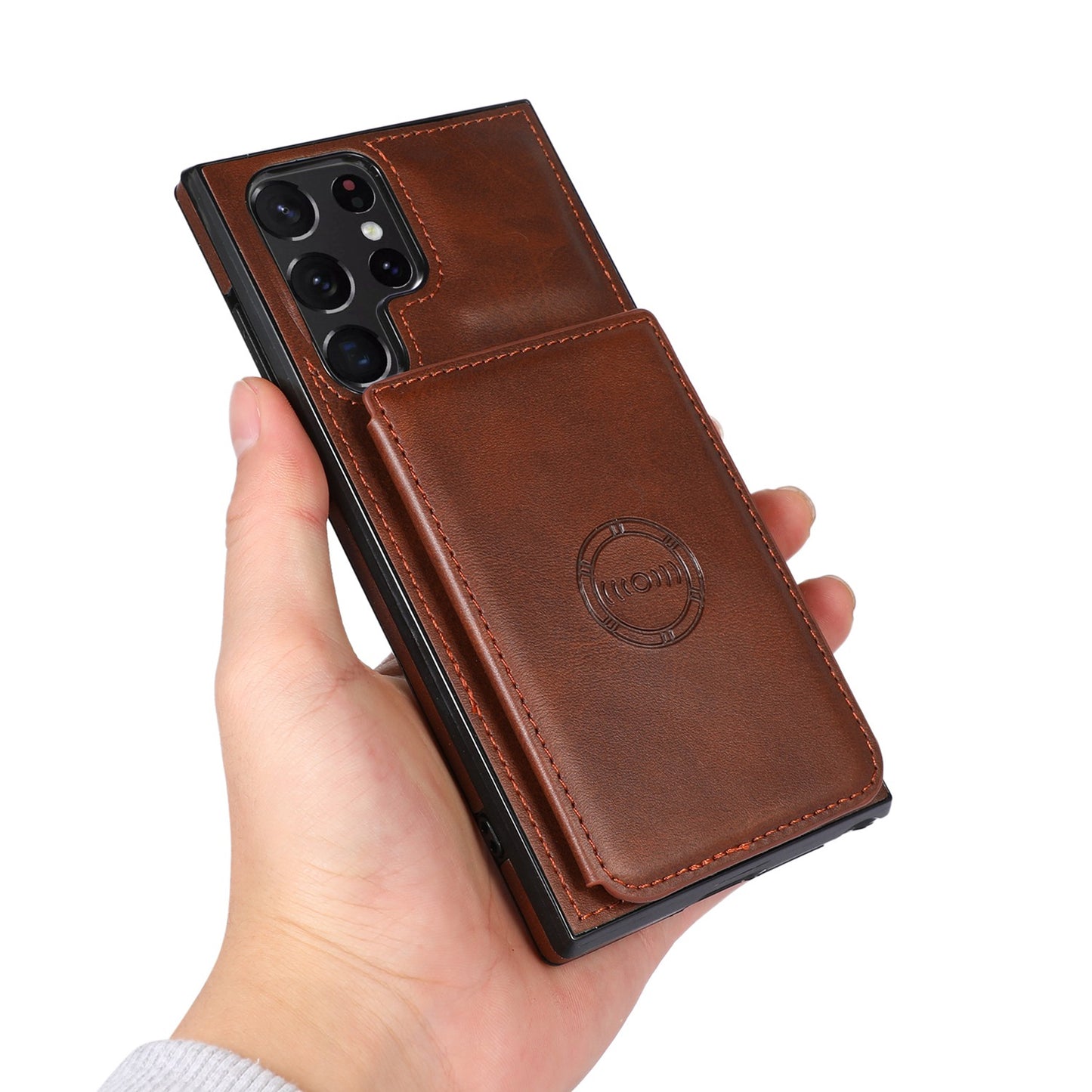 For Samsung Galaxy S24 Ultra Case Card Holder Kickstand PU Leather+TPU Phone Cover - Coffee