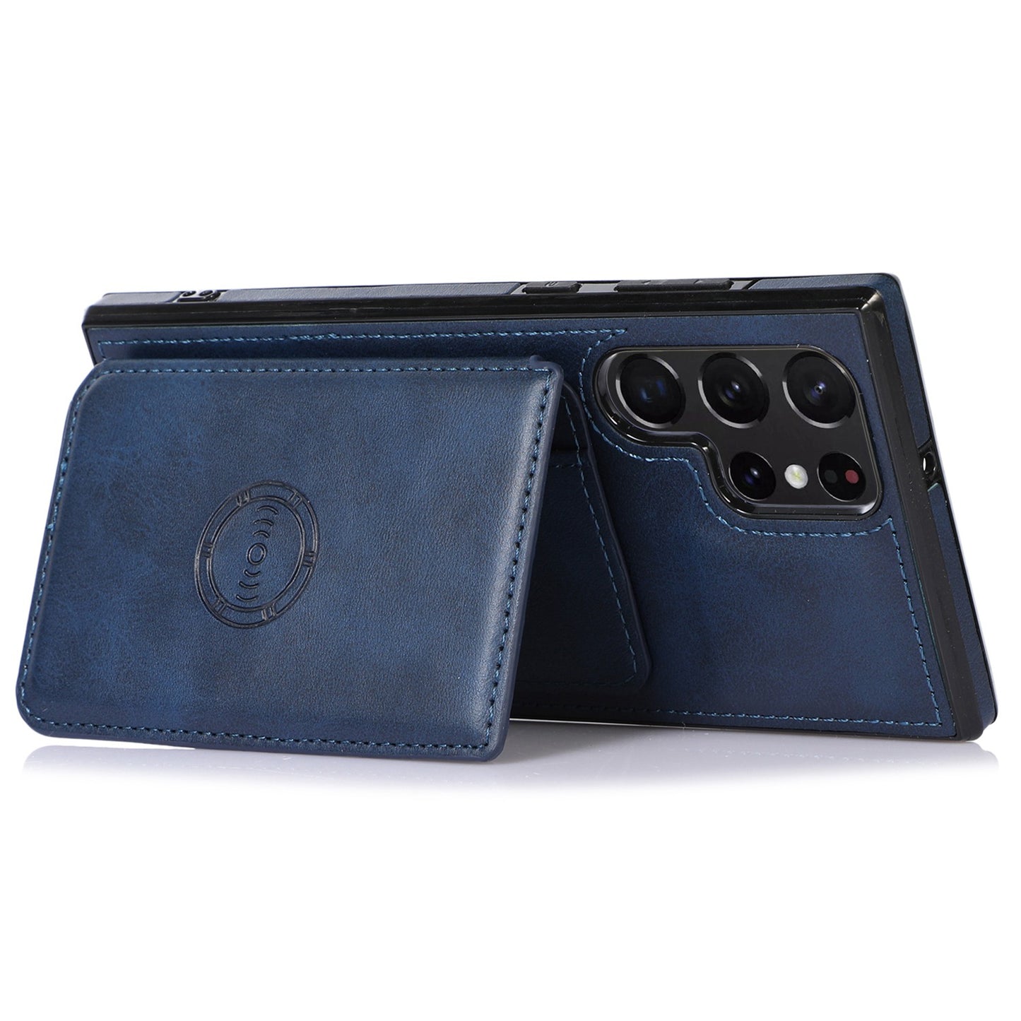 For Samsung Galaxy S24 Ultra Case Card Holder Kickstand PU Leather+TPU Phone Cover - Blue