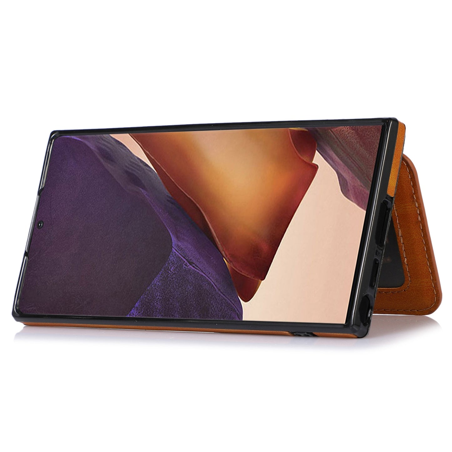 For Samsung Galaxy S24 Ultra Case Card Holder Kickstand PU Leather+TPU Phone Cover - Brown