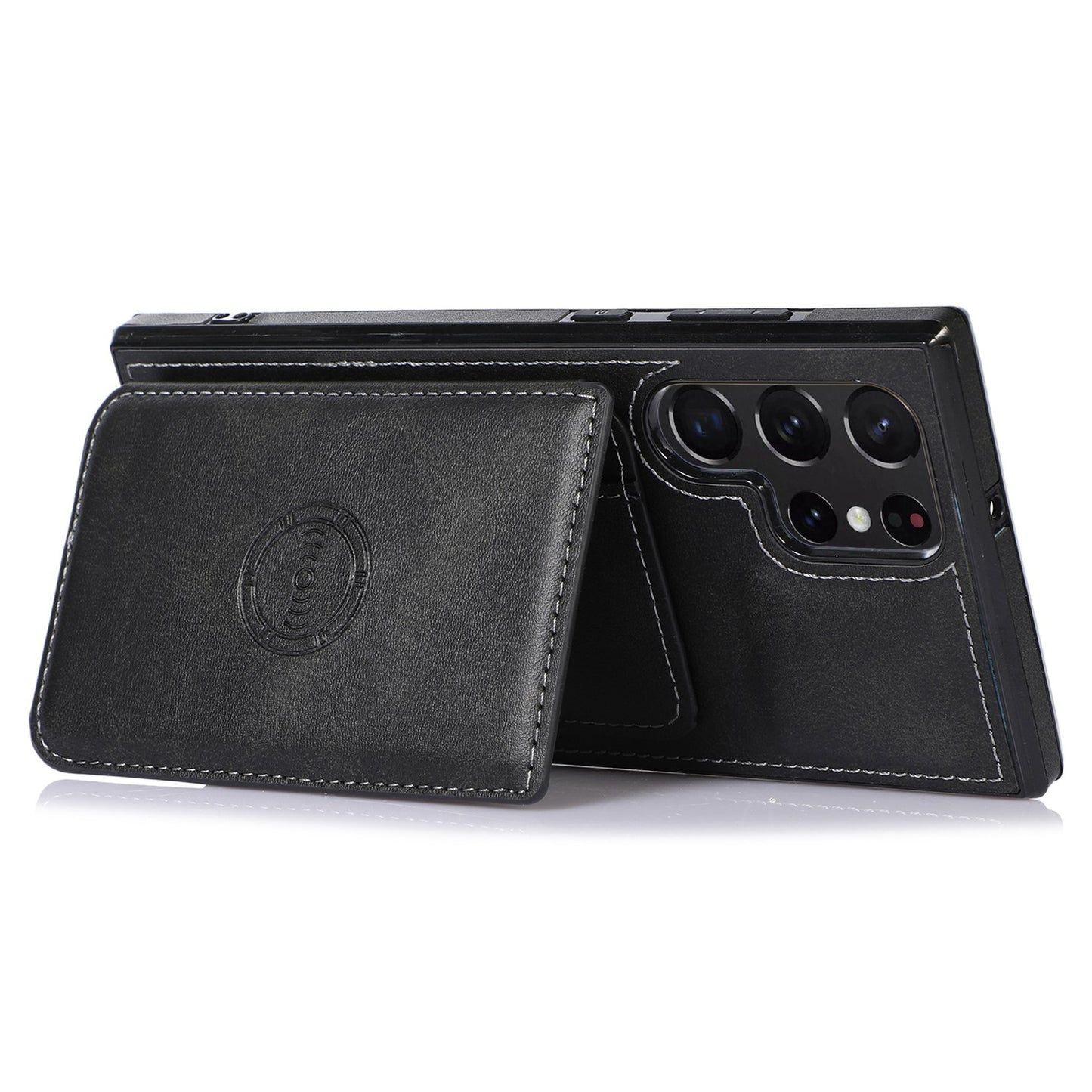 For Samsung Galaxy S24 Ultra Case Card Holder Kickstand PU Leather+TPU Phone Cover - Black