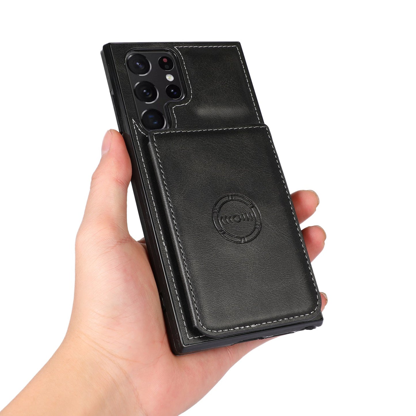 For Samsung Galaxy S24 Ultra Case Card Holder Kickstand PU Leather+TPU Phone Cover - Black