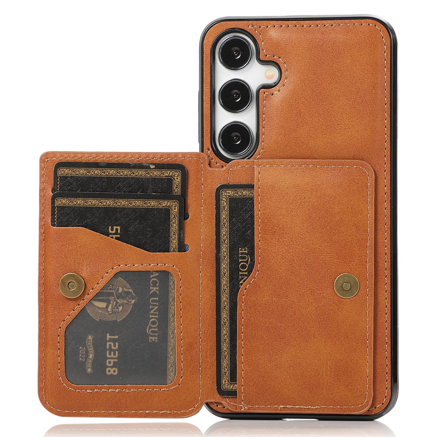 For Samsung Galaxy S24+ Cell Phone Case with Card Holder Kickstand PU Leather+TPU Cover - Brown