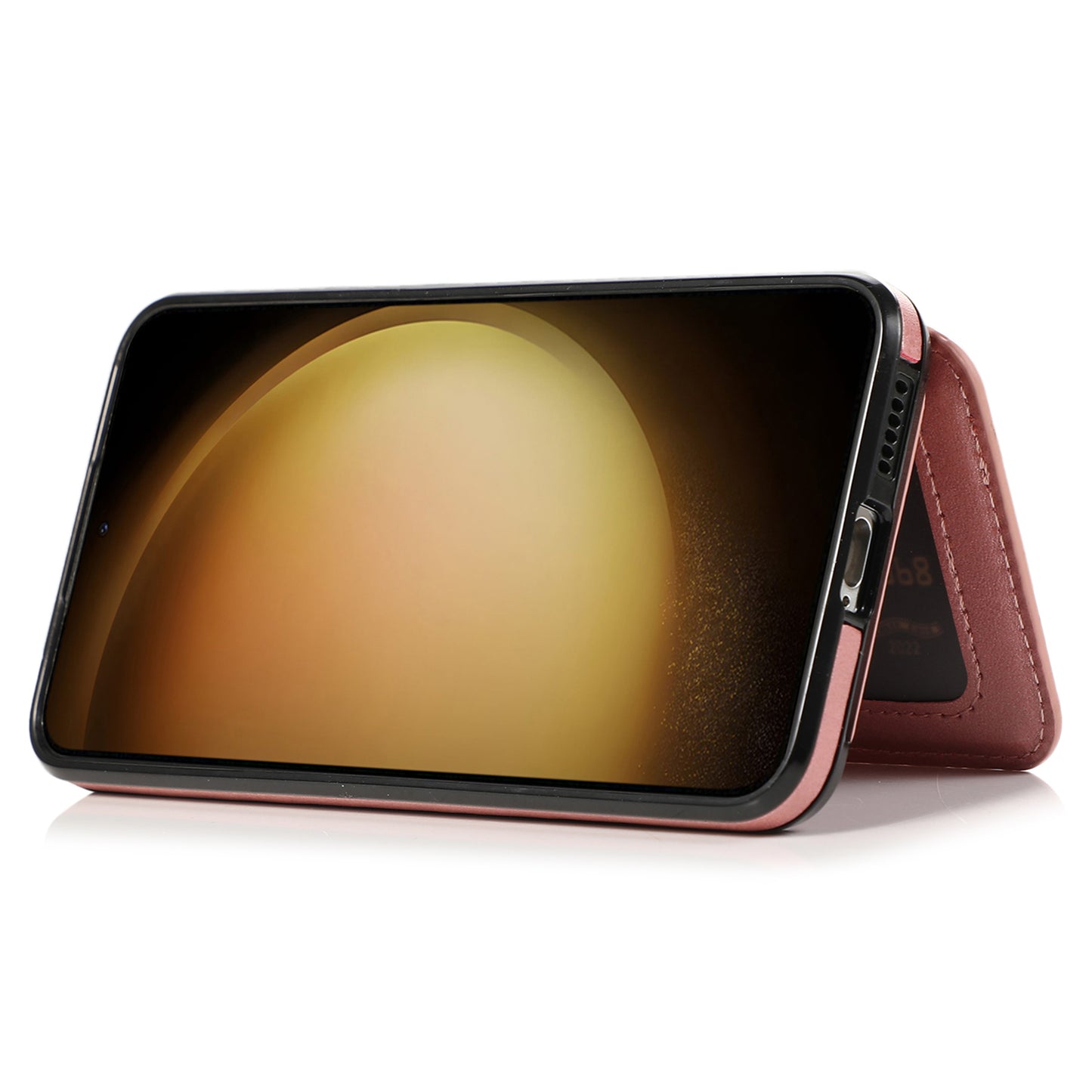 For Samsung Galaxy S24+ Cell Phone Case with Card Holder Kickstand PU Leather+TPU Cover - Rose Gold