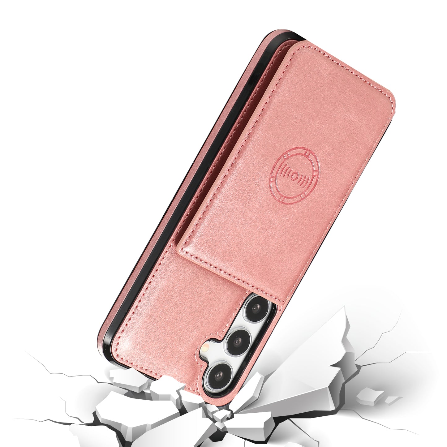 For Samsung Galaxy S24+ Cell Phone Case with Card Holder Kickstand PU Leather+TPU Cover - Rose Gold