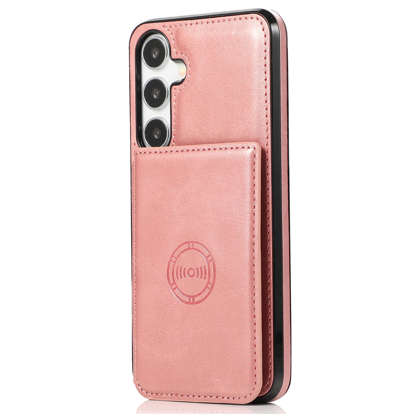 For Samsung Galaxy S24+ Cell Phone Case with Card Holder Kickstand PU Leather+TPU Cover - Rose Gold