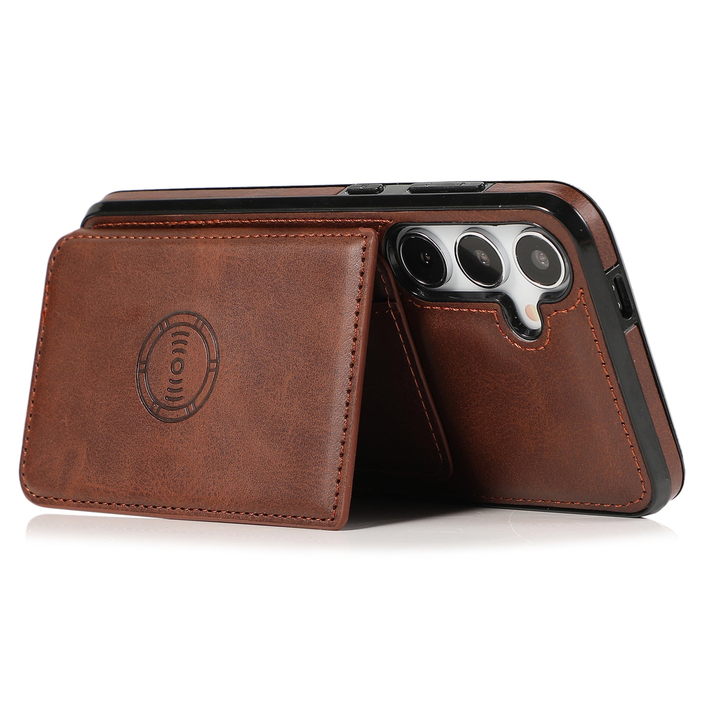 For Samsung Galaxy S24+ Cell Phone Case with Card Holder Kickstand PU Leather+TPU Cover - Coffee